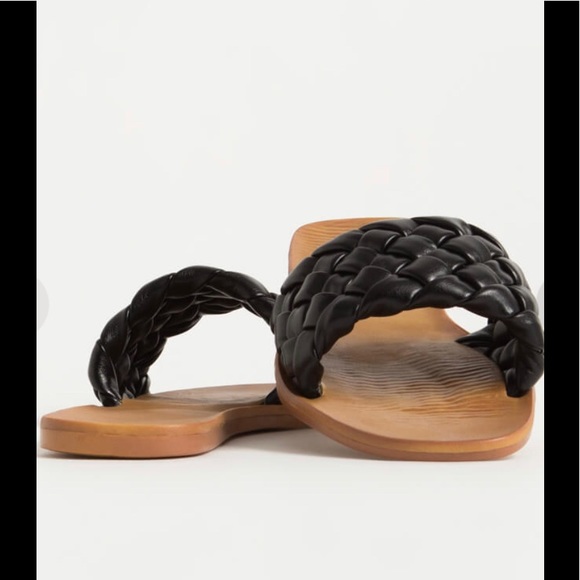 NWT Bamboo Black Faux Leather Braided Slide Sandals - Picture 7 of 11
